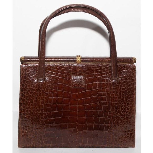 Lucille de Paris Handbags - Vintage Lucille de Paris Brown Alligator Top Handle Bag